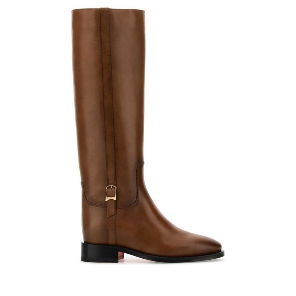 SANTONI Women's Classic Leather Knee-High Boots Women BROWN